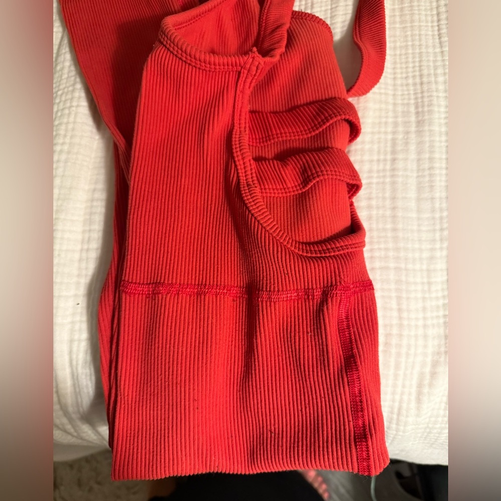 Free People Movement Good Karma Onepiece Bodysuit Red Ribbed View 6